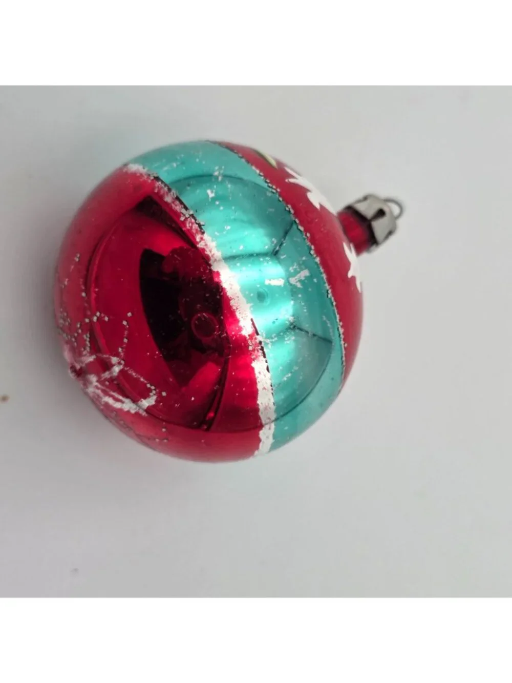 Reflector Indent Glass Ornament Ball Blue Red Christmas 2.5